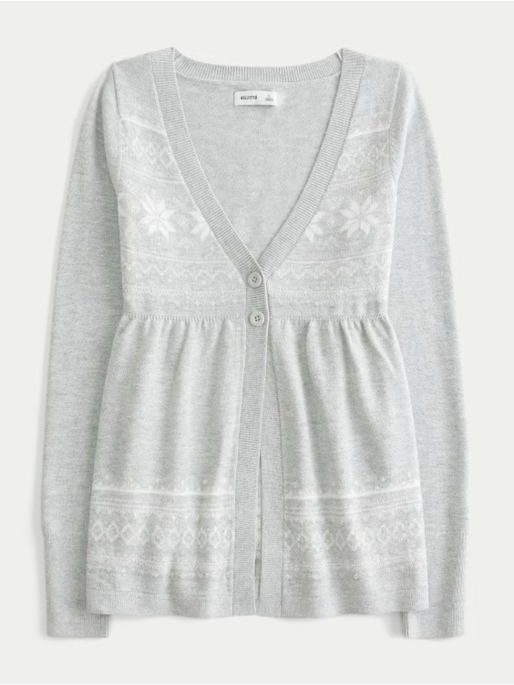 💕Hollister Snowflake Long-Sleeve V-Neck Flyaway Babydoll Cardigan Sweater💕